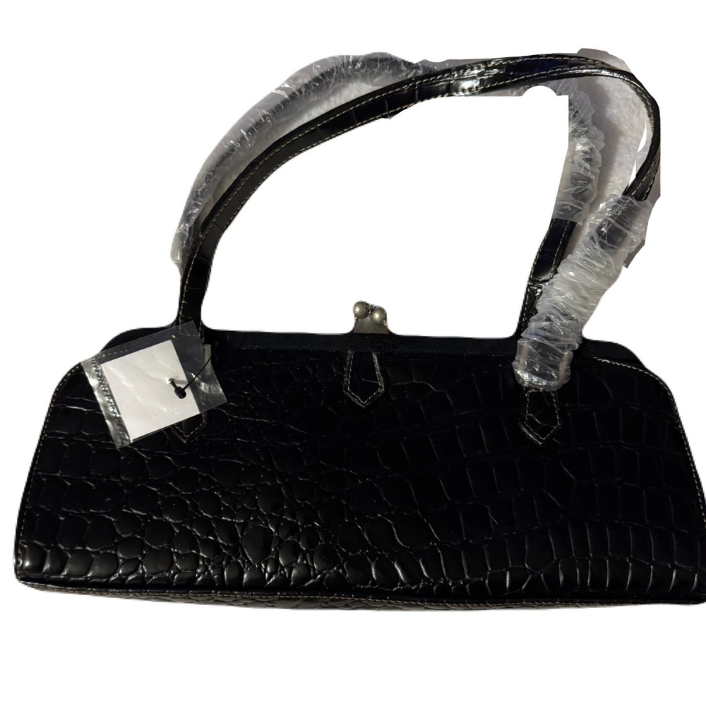 Little Black Shoulder Bag with Crocodile Texture